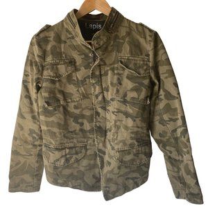 Lapis utility jacket multi pocket zip front camouflage camo long sleeve women‎ M